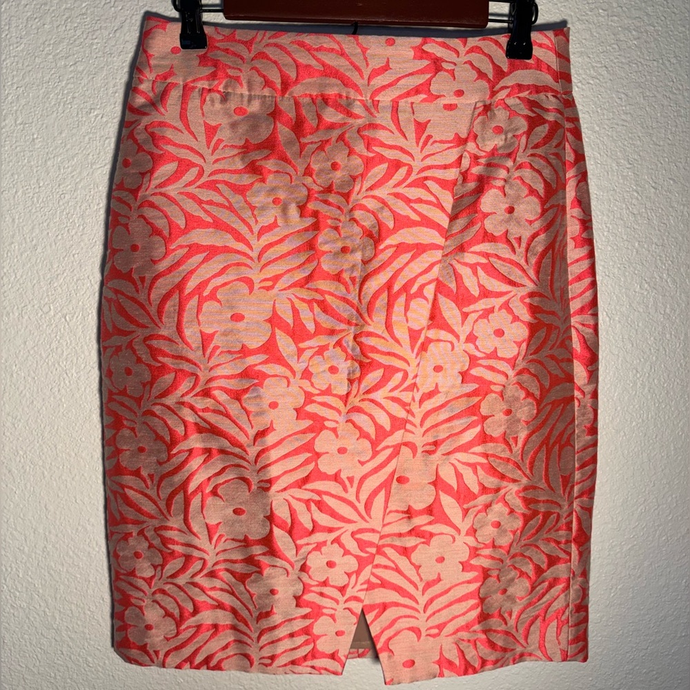 J. Crew Knee-Length Pencil Skirt Pink & Tan Floral Print
